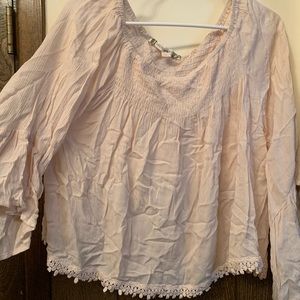 Pale pink off the shoulder